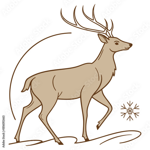 Reindeer standing in snow winter Christmas illustration