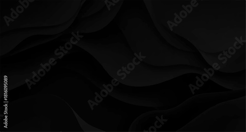 Dark luxury black satin silk fabric with flowing soft texture and elegant waves