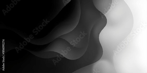 Abstract black background with flowing silk texture, smooth cloth waves, and soft light motion design