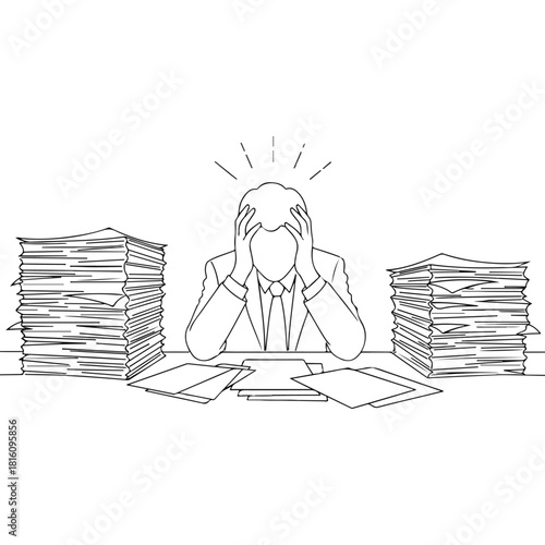 Overwhelmed by Paperwork - A Businessmans Struggle with Excessive Documents.