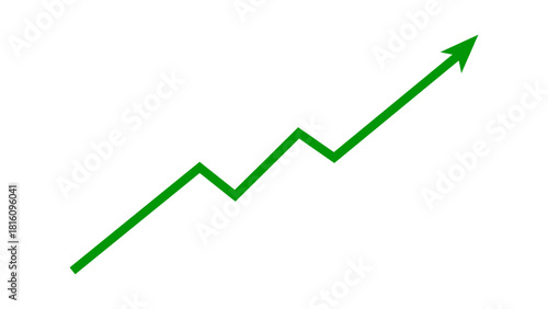 Green upward line arrow graph and chart moving up concept of stock market business growth, financial profit, business trend, company growth. Business grow up icon. Vector illustration.