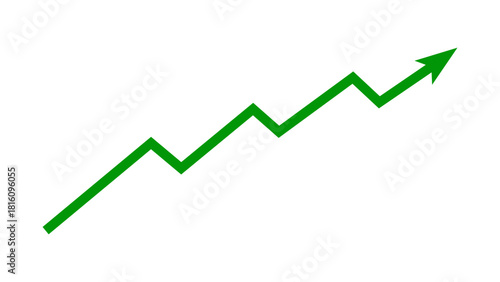 Green upward line arrow graph and chart moving up concept of stock market business growth, financial profit, business trend, company growth. Business grow up icon. Vector illustration.
