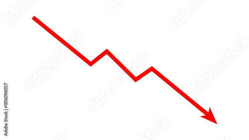 Red falling down arrow zigzag line graph indicates financial loss concept, stock market fall, business loss, market crash, economic loss. Red graph chart arrow downward direction. Vector illustration.
