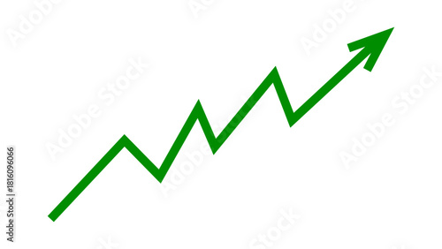 Green upward line arrow graph and chart moving up concept of stock market business growth, financial profit, business trend, company growth. Business grow up icon. Vector illustration.