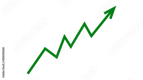 Green upward line arrow graph and chart moving up concept of stock market business growth, financial profit, business trend, company growth. Business grow up icon. Vector illustration.