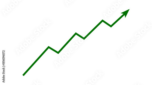 Green upward line arrow graph and chart moving up concept of stock market business growth, financial profit, business trend, company growth. Business grow up icon. Vector illustration.