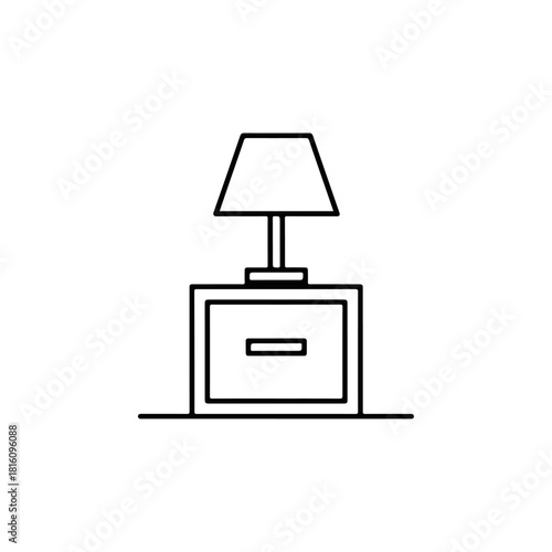 Simple Line Drawing of a Nightstand with a Lamp.