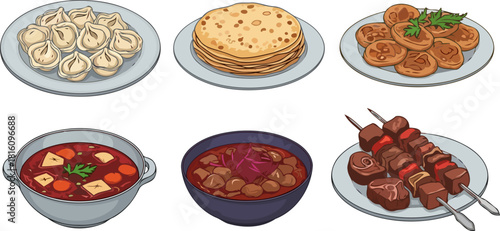 global table a rich tapestry of traditional dishes and hearty meals, isolated on transparent background