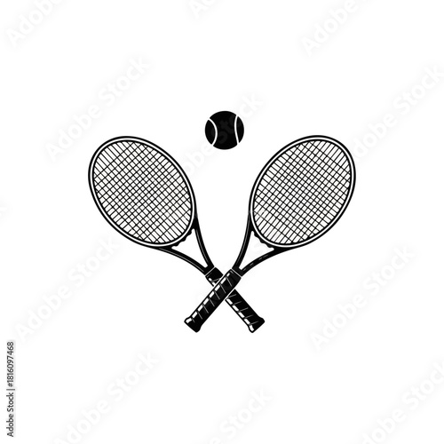 Illustration of Crossed Tennis Rackets with a Tennis Ball Above.