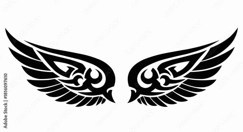 Obraz premium Stylized Black Tribal Wings Graphic Design Element.