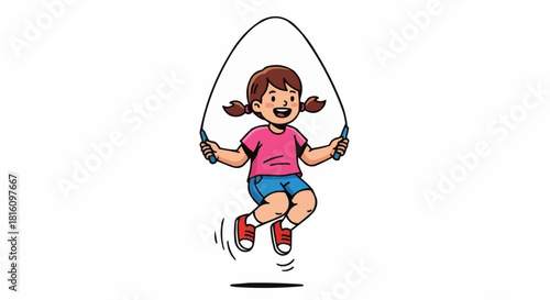 Girl Jumping Rope - A Cartoon Illustration of Childhood Fun.
