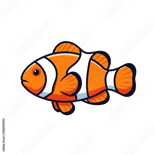 Cute cartoon clownfish swimming, isolated on transparent background