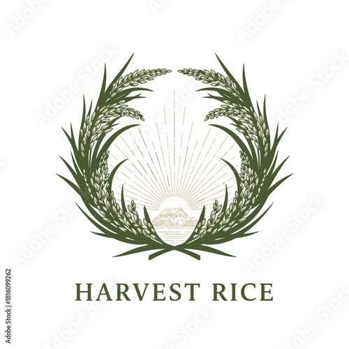 Organic Rice Harvest Farm Wreath Logo