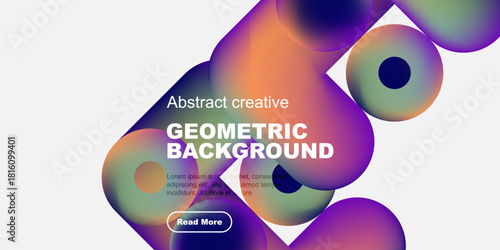 Fluid shapes, vibrant colors create modern design. Text overlay promotes further exploration. Minimalist aesthetic, bold typography present.