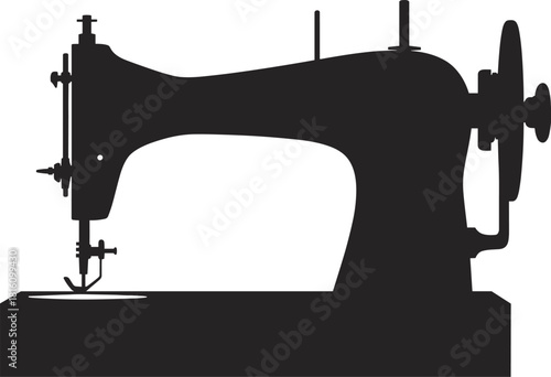 Black Silhouette of a Vintage Sewing Machine Keywords: sewing machine, silhouette, black, white