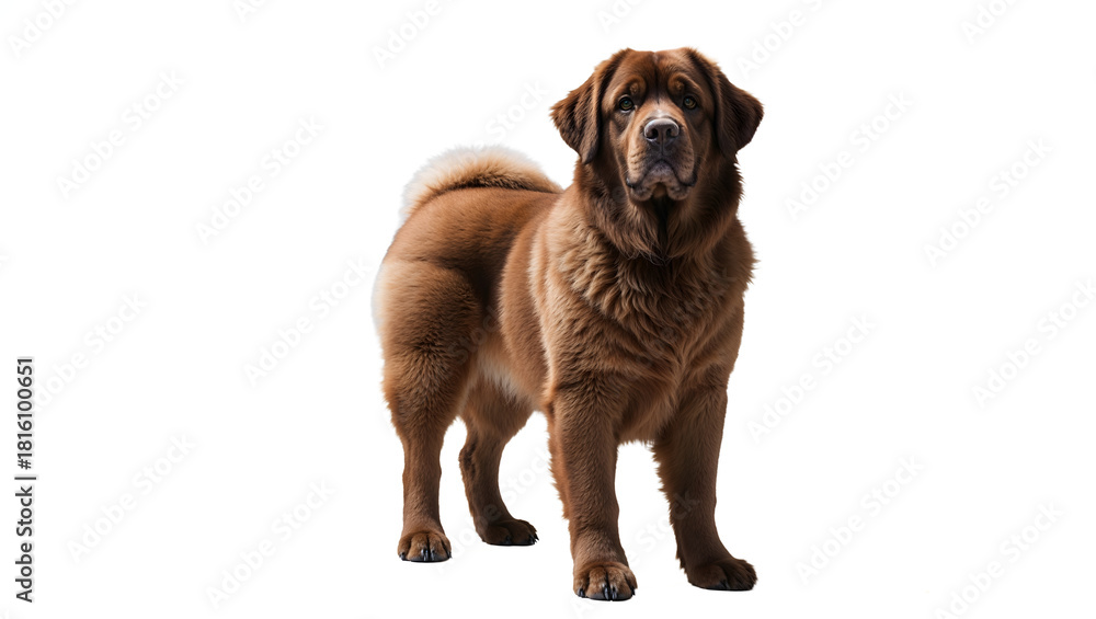 Obraz premium Newfoundland Dog Full Body White Background Fluffy Coat Erect Ears Brown Eyes Studio Lighting Sharp Focus Natural Expression Minimalist Backdrop Generative AI