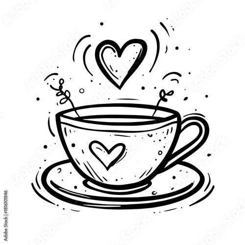 Vector monoline cute cup of coffee with heart