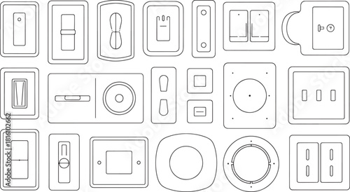 Collection of line art illustrations of electrical switches and outlets light switch socket