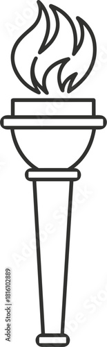 Olympic torch with flames line art on white Keywords: torch, olympic torch, flame, fire, light