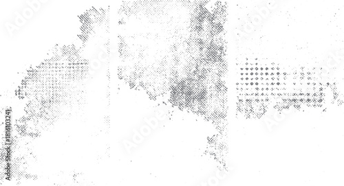 Vintage grunge texture with scattered black spots and pin dots for minimal background use. Abstract black splashes and dotted marks texture on white for graphic design overlays. 