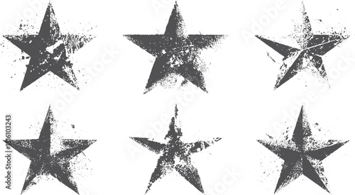 Grunge Hand-Drawn Star Doodles Vector Set. Grunge star set. stars stencil spray brush vector sheet. 