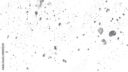 High-resolution digital illustration of randomly scattered black dots on a white background. Imaginative splash ink. Seamless subtle gritty film grain texture transparent photo overlay. 