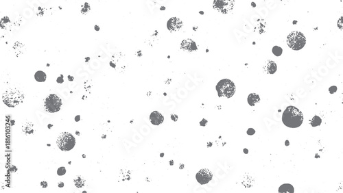 High-resolution digital illustration of randomly scattered black dots on a white background. Imaginative splash ink. Seamless subtle gritty film grain texture transparent photo overlay. 