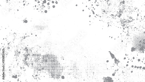 Black spots and splashes dotted paint marks on white background for grunge design use. Distressed pin dots texture black and white for abstract background and decoration. 