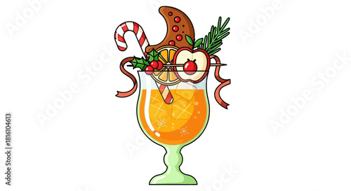 Festive christmas cocktail with candy cane and garnish