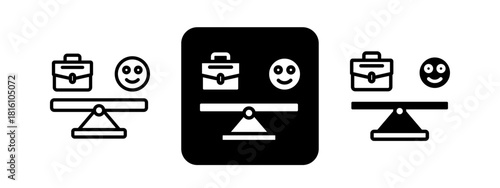 Work Life Balance Solid color and black line drawing vector illustration set