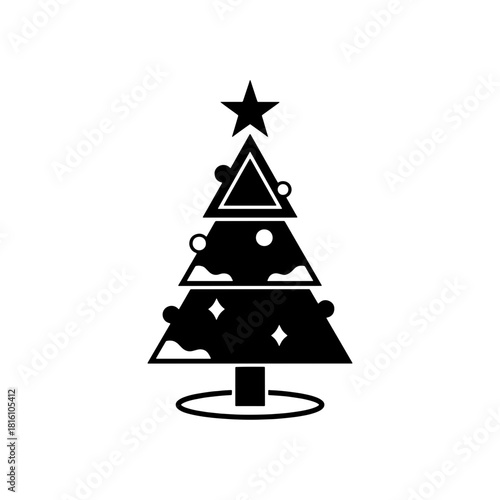 Christmas Tree Icon – Holiday Decor Black and White Vector Illustration