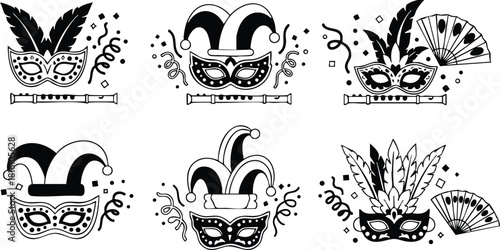 Carnival masks collection featuring vibrant designs and intricate details for festive celebrations and events 