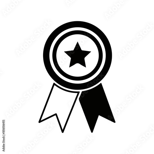 Star Award Medal Icon with Ribbons for Recognition.