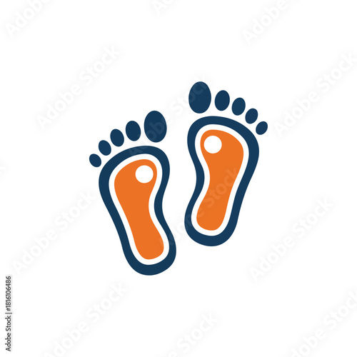 Stylized Footprints Logo Design with Orange and Blue Accents.