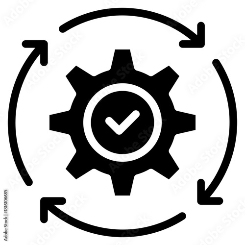 Check, review, approve, checkmark, enchmarking Process, Optimal Performance, Quality Assurance, Effective Strategies icon glyph style vector illustration	

