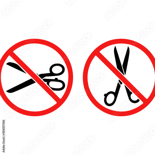 Two Red Prohibition Signs with Scissors Inside.