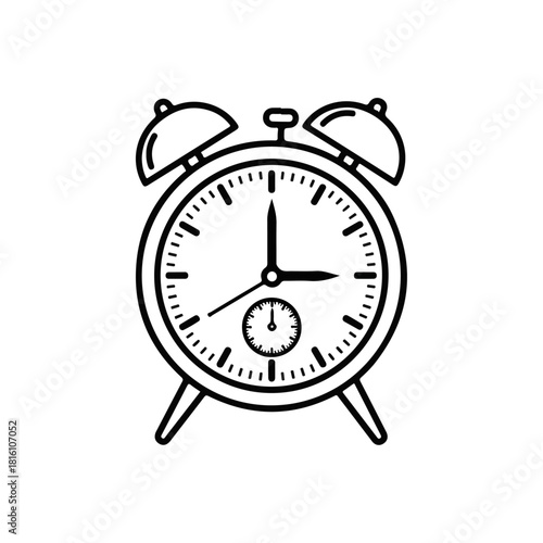 Alarm Clock Illustration - A Timeless Reminder in Black and White.