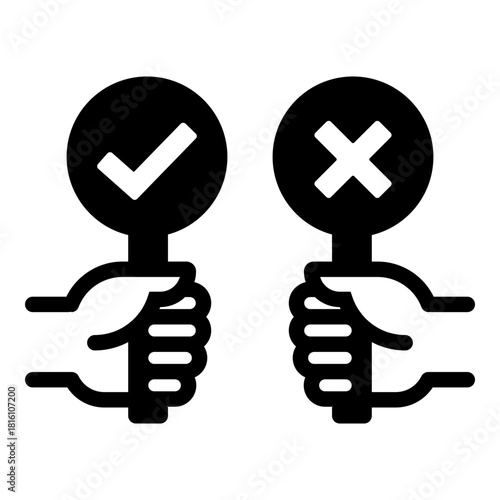 Opposing opinions icon, symbolizing agree and disagree choices, voting actions, and decision-making. Ideal for surveys, polls, ratings, comments, discussions, and debate themes.