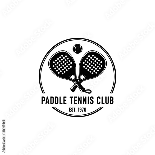 Paddle Tennis Club Logo with Rackets and Ball.
