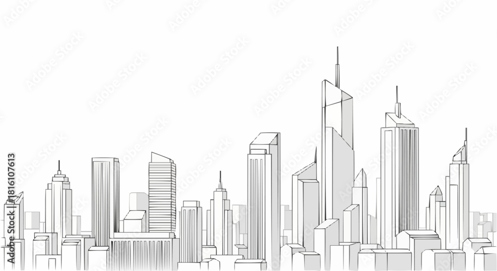 Obraz premium Detailed Sketch of a Modern City Skyline with Tall Buildings.