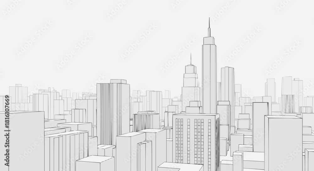 Obraz premium Modern City Skyline Architectural Sketch Drawing.