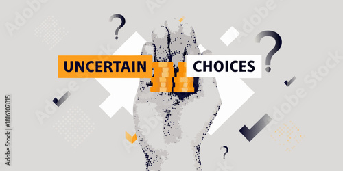 Uncertain choices with coins representing financial decisions and risk