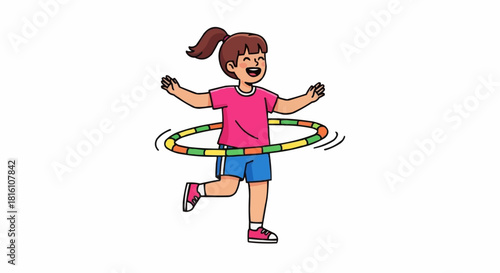 Happy Young Girl Playing with Hula Hoop, Enjoying Outdoor Activity.