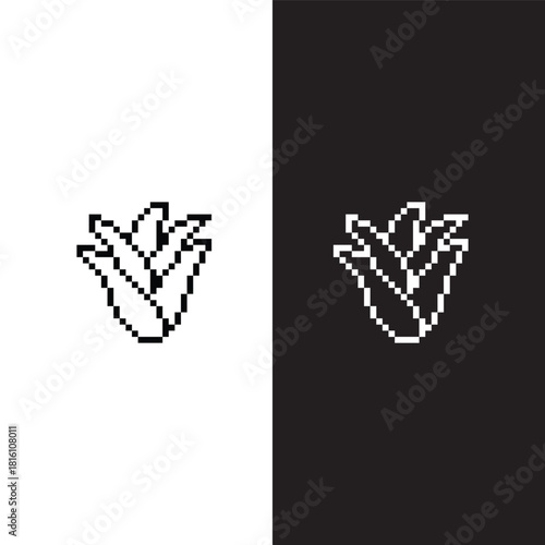black  and white pixel art aloe 8 bit  vector icon art for computer game