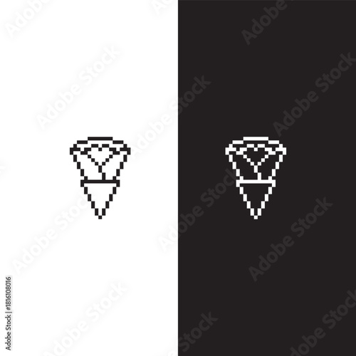 black  and white pixel art shawarma doner kebab  8 bit  vector icon art for computer game