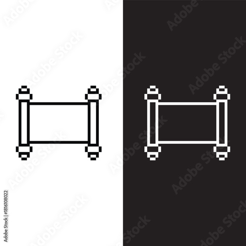 black  and white pixel art scroll parchment  8 bit  vector icon art for computer game	