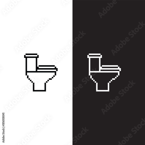 black  and white pixel art toilet  8 bit  vector icon art for computer game	