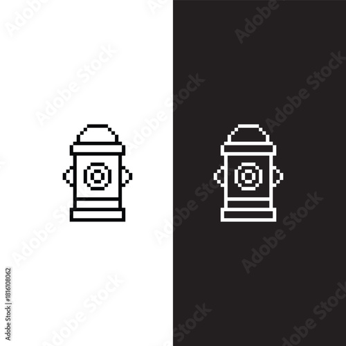 black  and white pixel art hydrant 8 bit  vector icon art for computer game	