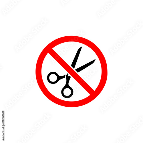 Prohibition of Cutting - Scissors with a Red Circle and Line.