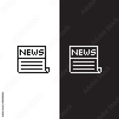 black  and white pixel art newspaper   news  8 bit  vector icon art for computer game	
